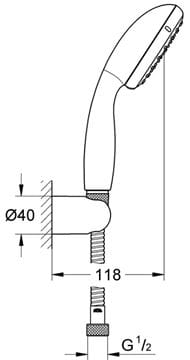 GROHE NEW TEMPESTA 100 sprchová súprava 3-dielna, ručná sprcha pr. 100 mm, 2 prúdy, hadica, držiak, Water Saving, chróm 2780310E Technický nákres