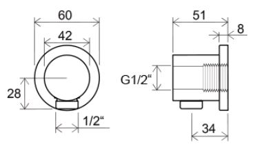 RAVAK 701.00 stenový vývod sprchy 60x51mm, chróm X07P004 Technický nákres
