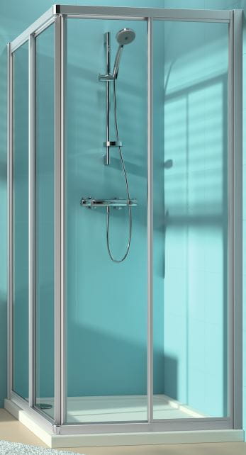 CONCEPT 70 sprchový kút 90x90 cm, rohový vstup, posuvné dvere, strieborná matná/sklo číre