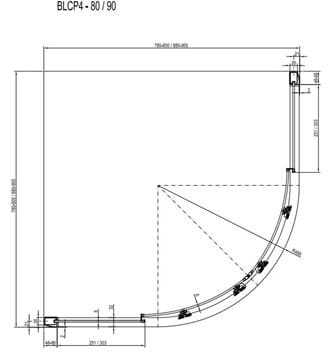 RAVAK BLIX BLCP4 80 sprchovací kút 80x80 cm, R500, posuvné dvere, lesk / sklo transparent 3B240C00Z1 Technický nákres