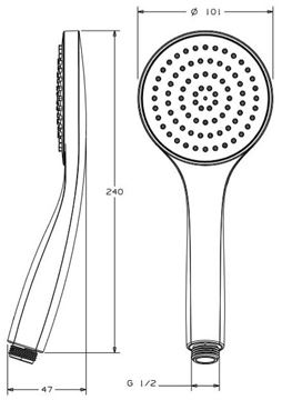 CONCEPT 100 sprchová súprava 3-dielna, ručná sprcha pr. 101 mm, hadica, držiak, chróm PM10048/CO Technický nákres