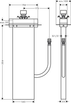 HANSGROHE SBOX základné teleso pre montáž na okraj vane alebo na sokel 13560180 Technický nákres