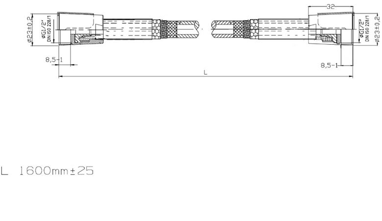 CONCEPT 300 sprchová hadica 1600 mm, hladká, s ochranou proti prekrúteniu, plast, chróm PM10024/CO Technický nákres