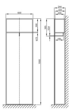 BETTELUX SHAPE zrkadlo 60x190 cm, s poličkou Q050-815FH814 Technický nákres