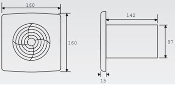 ZEHNDER SILENT BASIC axiálny ventilátor 100 mm, nástenný/stropný, so spätnou klapkou, bez predného panelu ZSR100B Technický nákres