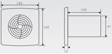 ZEHNDER SILENT BASIC axiálny ventilátor 100 mm, nástenný/stropný, so spätnou klapkou, bez predného panelu ZSR100B Technický nákres