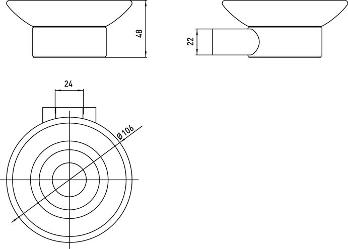 CONCEPT 200 STYLE mydlovnička, nástenná, sklo, chróm 010-7846 Technický nákres