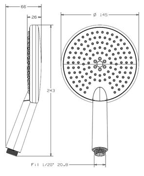 CONCEPT 300 ručná sprcha pr. 140 mm, 3 prúdy, chróm PM10003/CO Technický nákres