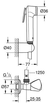 GROHE TEMPESTA-F TRIGGER SPRAY 30 bidetová nástenná batéria pre jednu vodu, so spŕškou, chróm 27514001 Technický nákres