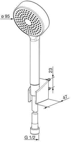 HANSA BASICJET sprchová súprava 3-dielna, ručná sprcha pr. 95 mm, hadica, držiak, chróm 44680113 Technický nákres