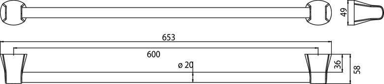 CONCEPT 200 držiak uteráka 653 mm, chróm S4861 (010-7116) Technický nákres