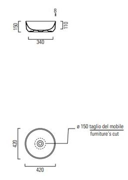 CONCEPT 200 umývadlo 42 cm, bez prepadu 42ACO200EXCB Technický nákres
