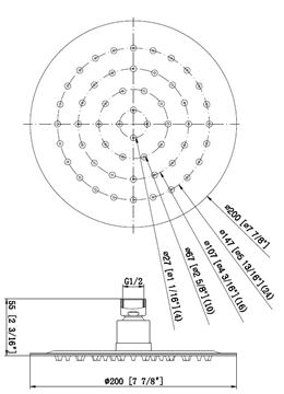 EASY PLUS horná sprcha pr. 200 mm, nerez JA170 Technický nákres