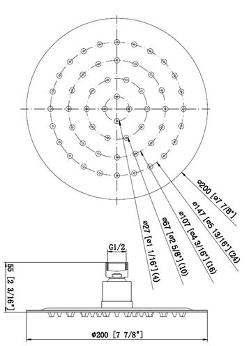 EASY PLUS horná sprcha pr. 200 mm, nerez JA170 Technický nákres