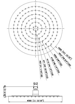 EASY PLUS horná sprcha pr. 300 mm, nerez JA171 Technický nákres