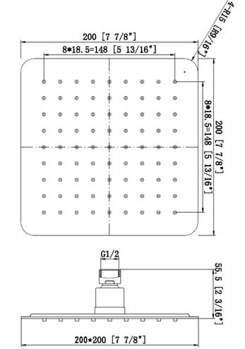 EASY PLUS horná sprcha 200x200 mm, nerez JA172 Technický nákres