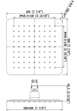 EASY PLUS horná sprcha 200x200 mm, nerez JA172 Technický nákres