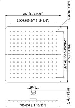 EASY PLUS horná sprcha 300x300 mm, nerez JA173 Technický nákres