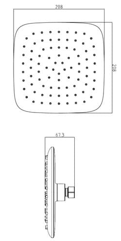 EASY horná sprcha 208x208 mm, chróm JA181 Technický nákres
