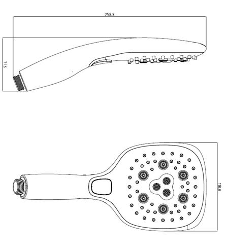 EASY ručná sprcha 118x118 mm, 3 prúdy, čierna JA112 Technický nákres