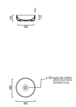 CONCEPT 200 umývadlo 48 cm, bez prepadu 48ACO200EXCB Technický nákres