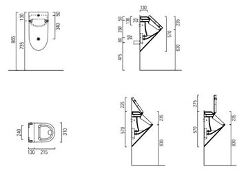 CONCEPT 200 pisoár, zadný prívod vody, alpská biela ORSCO200EXCB Technický nákres
