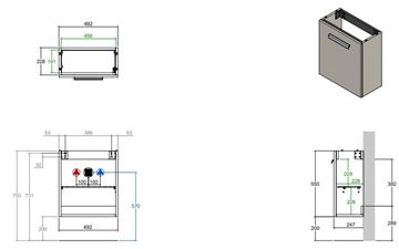 CONCEPT 200 skrinka pod umývadlo 49,2x24,7x55 cm, 1 dvierka, pánty vpravo, prírodný dub WU525CO200D1428 Technický nákres