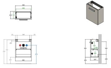 CONCEPT 200 skrinka pod umývadlo 49,2x24,7x55 cm, 1 dvierka, pánty vľavo, lesklá biela WU525CO200S1100 Technický nákres