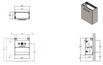 CONCEPT 200 skrinka pod umývadlo 49,2x24,7x55 cm, 1 dvierka, pánty vľavo, prírodný dub WU525CO200S1428 Technický nákres