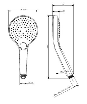CONCEPT 200 BLACK ručná sprcha pr. 120 mm, 3 prúdy, čierna PM06032/MB Technický nákres