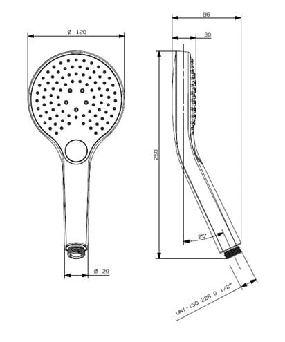 CONCEPT 200 BLACK ručná sprcha pr. 120 mm, 3 prúdy, čierna/biela PM06032WMB Technický nákres