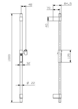 CONCEPT 200 BLACK sprchová tyč 1000 mm s držiakom ručnej sprchy, čierna PM02009/MB Technický nákres