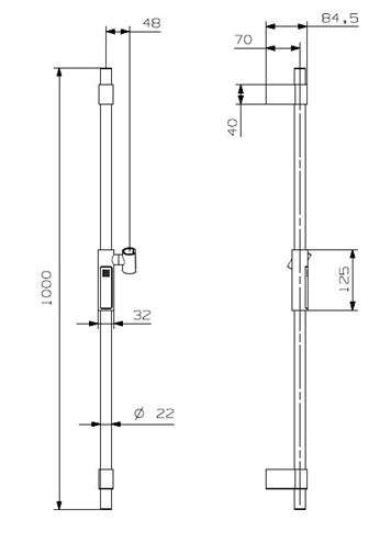CONCEPT 200 BLACK sprchová tyč 1000 mm s držiakom ručnej sprchy, čierna PM02009/MB Technický nákres