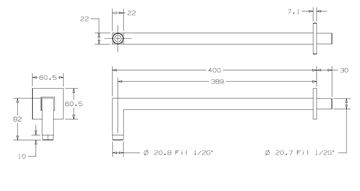 CONCEPT 200 BLACK sprchové rameno 400 mm, nástenné, matná čierna PM10011/MB Technický nákres
