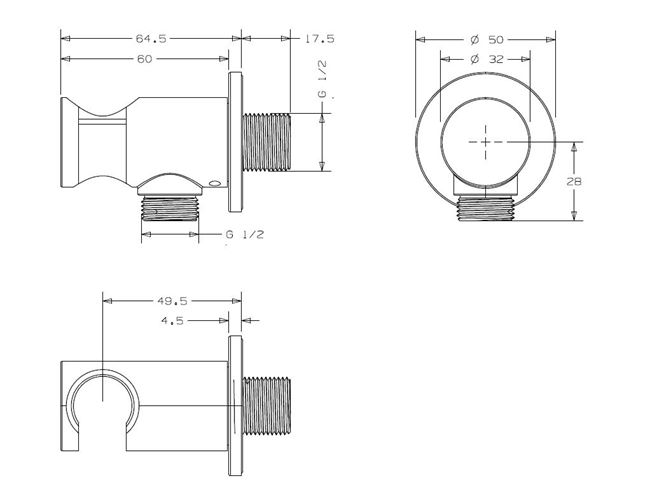 CONCEPT 200 BLACK držiak s pripojením na vodu, matná čierna PM10026/MB Technický nákres