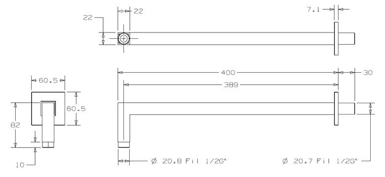 CONCEPT 300 sprchové rameno 400 mm, nástenné, chróm PM10011/CO Technický nákres