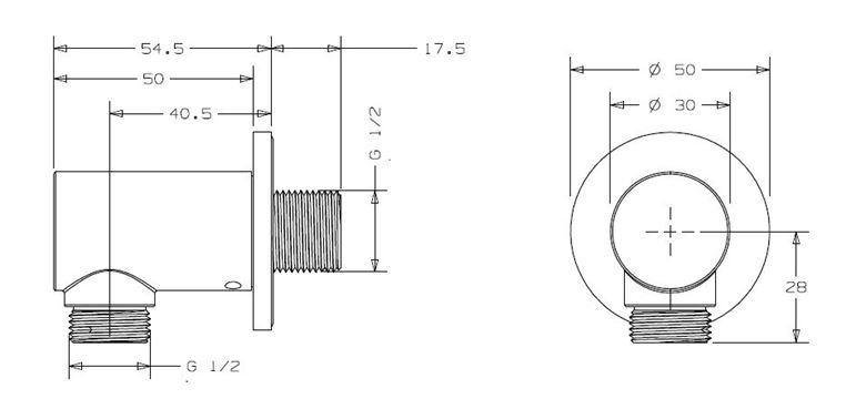 CONCEPT 200 BLACK pripojovacie kolienko, matná čierna PM10027/MB Technický nákres