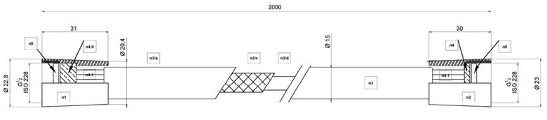 CONCEPT 200 BLACK sprchová hadica 2000 mm, hladká, s ochranou proti prekrúteniu, plast, matná čierna PA11039/MB Technický nákres