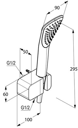 KLUDI FIZZ 1S sprchová súprava 3-dielna, ručná sprcha 295 mm, hadica, držiak, chróm 6767005-00 Technický nákres