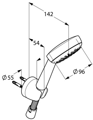KLUDI LOGO 1S sprchová súprava 3-dielna, ručná sprcha pr. 96 mm, hadica, držiak, chróm 6801005-00 Technický nákres