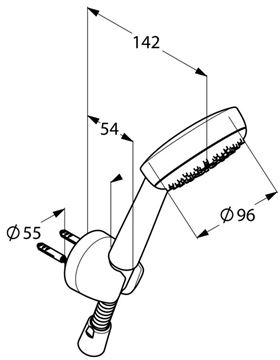 KLUDI LOGO 1S sprchová súprava 3-dielna, ručná sprcha pr. 96 mm, hadica, držiak, chróm 6801005-00 Technický nákres