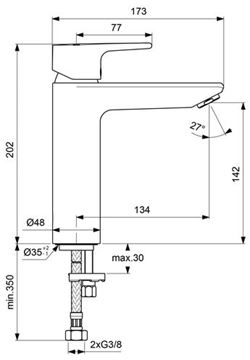 CONCEPT 200 GRANDE umývadlová stojanková batéria, chróm BC809AA Technický nákres