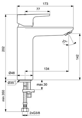 CONCEPT 200 GRANDE umývadlová stojanková batéria, chróm BC809AA Technický nákres