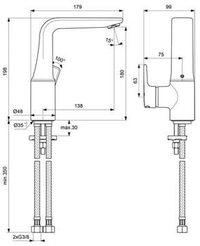 CONCEPT 200 umývadlová stojanková batéria, chróm BC588AA Technický nákres