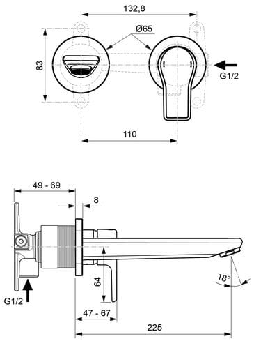 CONCEPT 200 umývadlová podomietková batéria, chróm A7199AA Technický nákres