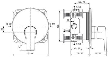 CONCEPT 200 sprchová podomietková batéria, chróm A7305AA Technický nákres