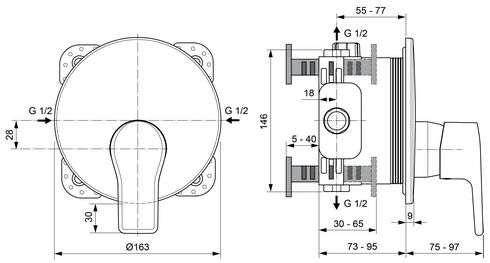 CONCEPT 200 sprchová podomietková batéria, chróm A7305AA Technický nákres