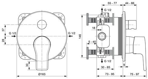 CONCEPT 200 vaňová podomietková batéria, s prepínačom, chróm A7306AA Technický nákres
