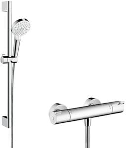 HANSGROHE CROMETTA VARIO sprchový set s termostatickou batériou, ručná sprcha s 2 prúdmi, tyč, hadica, biela/chróm