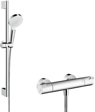 HANSGROHE CROMETTA VARIO sprchový set s termostatickou batériou, ručná sprcha s 2 prúdmi, tyč, hadica, biela/chróm